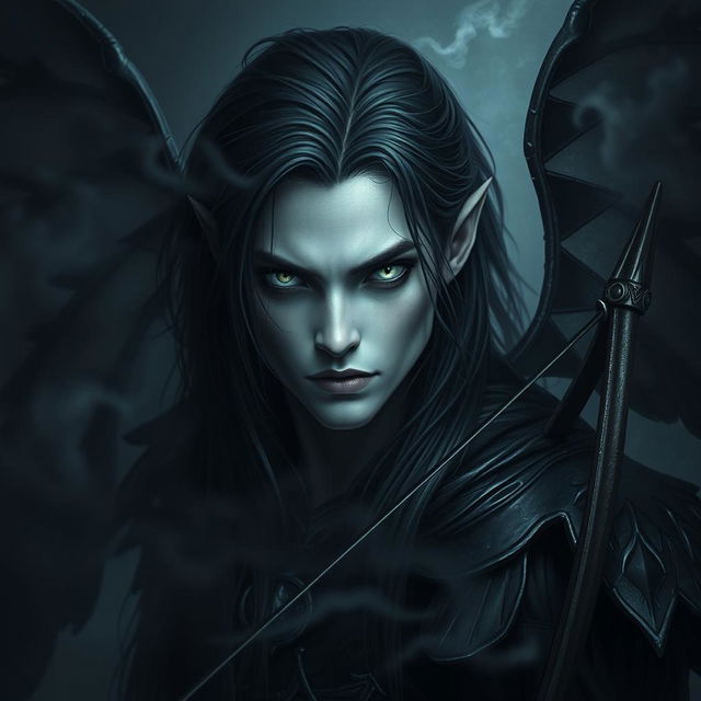 A fallen Aasimar named Aron, depicted as a dark angel of death