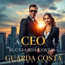 A captivating book cover for a romance novel titled 'A CEO E O GUARDA COSTA'