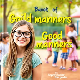 A book cover featuring a 10-year-old girl with long brown hair wearing glasses, looking happy and smiling