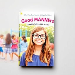 A book cover featuring a 10-year-old girl with long brown hair wearing glasses, looking happy and smiling