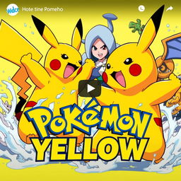 A vibrant and dynamic YouTube thumbnail featuring Pikachu in a muscular, heroic pose, battling against Misty who is looking fierce and determined, surrounded by her Water-type Pokémon