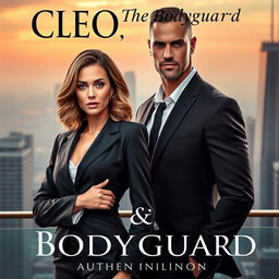 A captivating romance novel cover featuring a powerful CEO and her rugged bodyguard