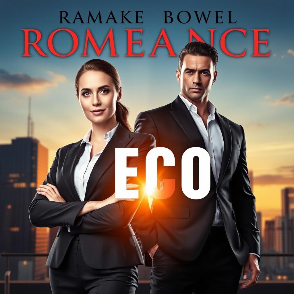 A captivating romance novel cover featuring a powerful CEO and her handsome bodyguard