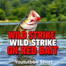 A high-resolution thumbnail depicting a close-up of a large bass in action, leaping out of the water to strike a vibrant red lure