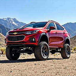 A lifted Chevy Cruze hatchback, emphasizing its sporty design with a prominent hood scoop