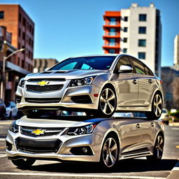 A stylish Chevy Cruze hatchback featuring a prominent hood scoop, accentuating its sporty design