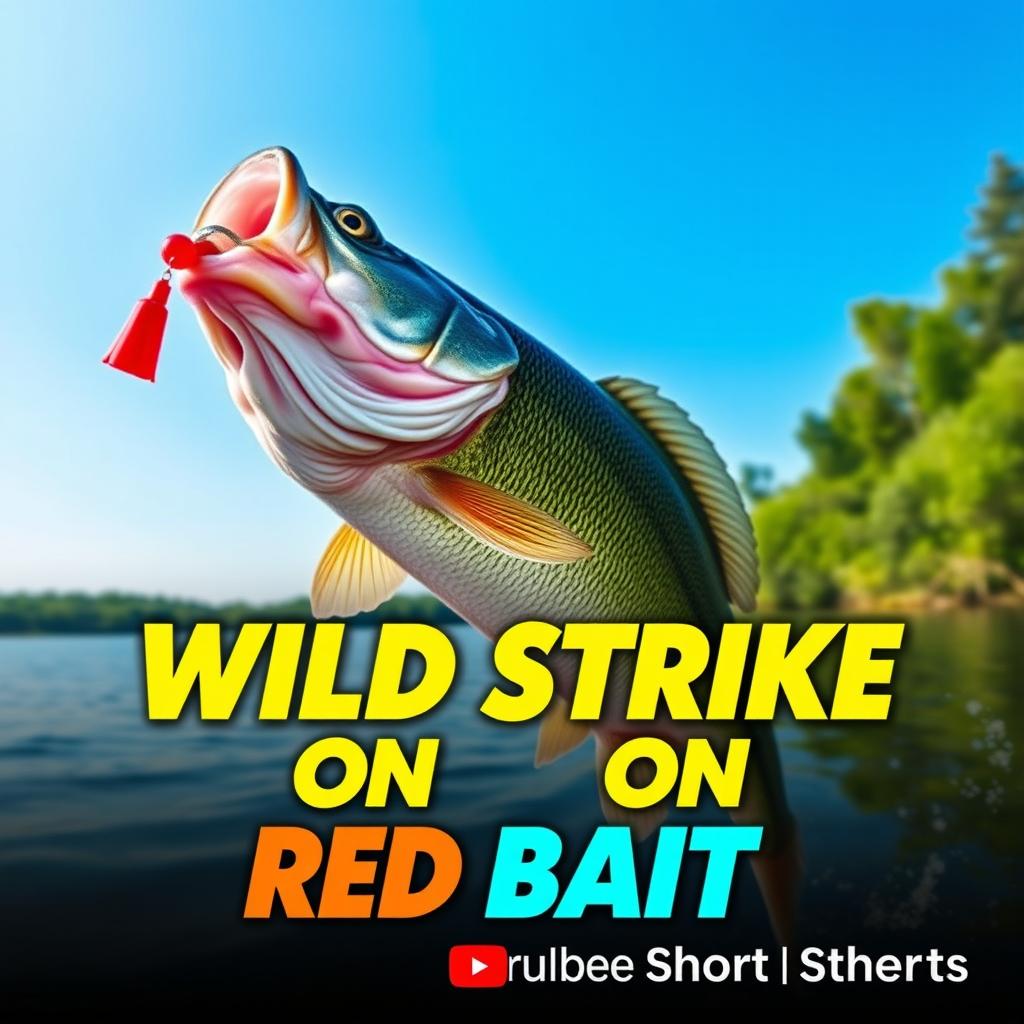 A high-resolution thumbnail featuring a dramatic close-up of a large bass leaping energetically to attack a striking red lure