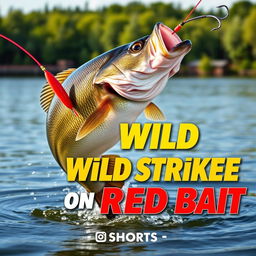 A high-resolution thumbnail featuring a dramatic close-up of a large bass leaping energetically to attack a striking red lure