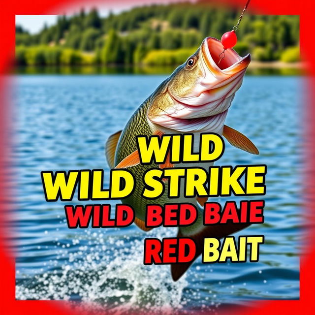 A high-resolution thumbnail featuring a dramatic close-up of a large bass leaping energetically to attack a striking red lure