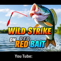 A high-resolution thumbnail featuring a dramatic close-up of a large bass leaping energetically to attack a striking red lure