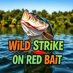 A high-resolution thumbnail featuring a close-up of a large bass energetically attacking a vivid red lure submerged in the water