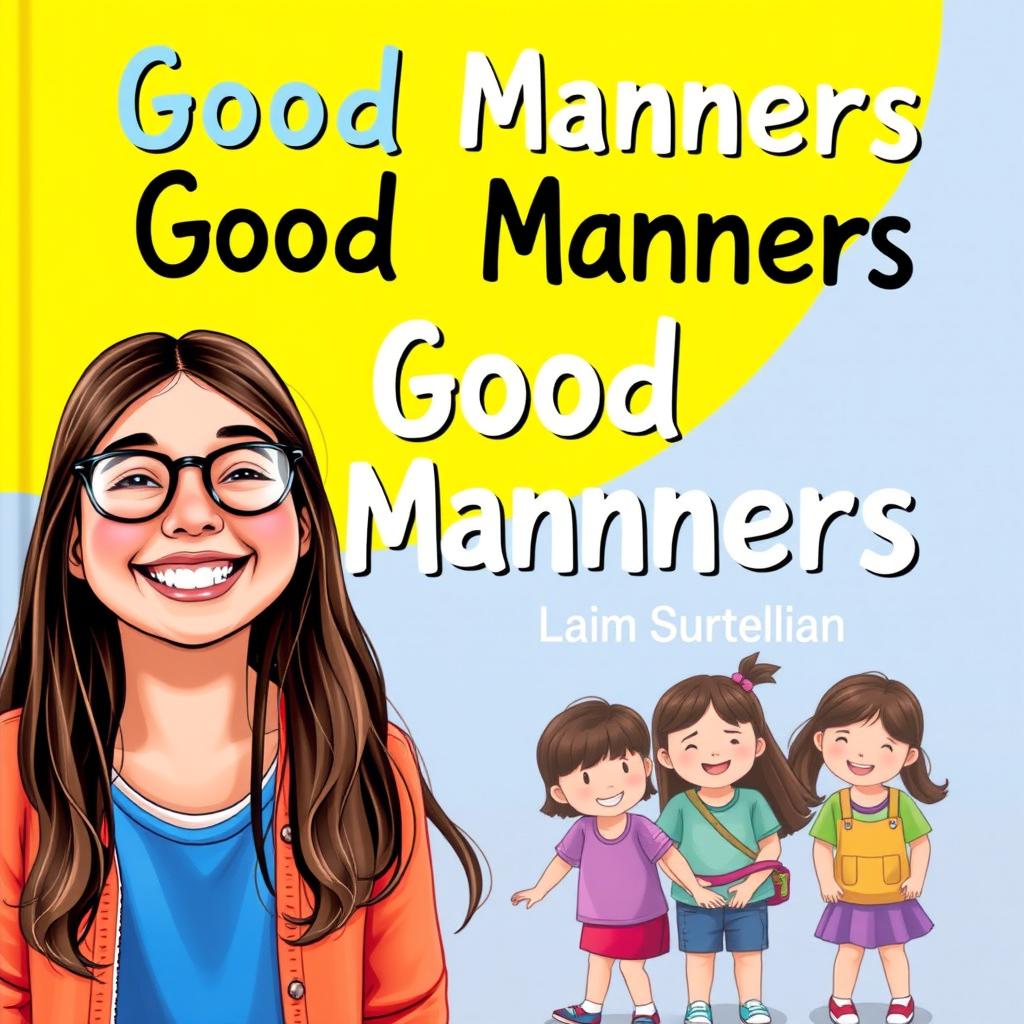 A vibrant book cover for a guide on good manners in Brazilian Portuguese, featuring a happy 10-year-old girl named Leticia with long brown hair and glasses, smiling joyfully in the foreground