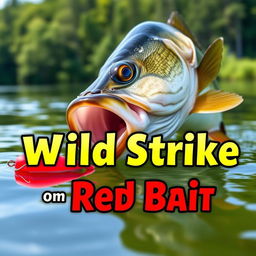 A high-resolution thumbnail featuring a close-up of a large bass dynamically attacking a bright red lure submerged in the water