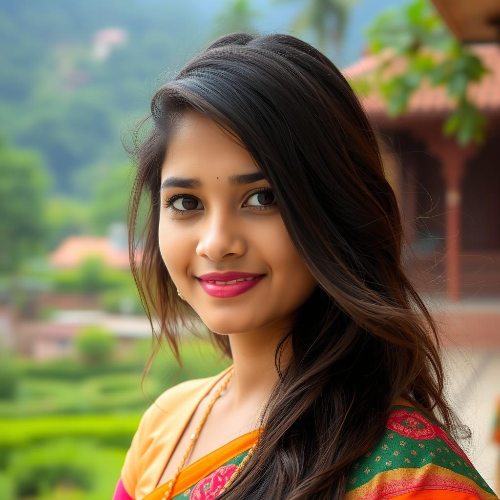 A portrait of a Bangladeshi young woman, 18 years old, showcasing her natural beauty and confidence