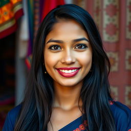 A portrait of a young Bangladeshi woman with striking features, showcasing her unique hairy lips in a natural and confident manner