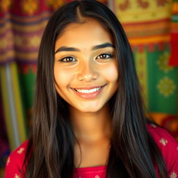 A portrait of a young Bangladeshi woman with striking features, showcasing her unique hairy lips in a natural and confident manner