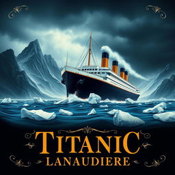 An evocative movie poster for 'Titanic Lanaudière', featuring an illustration of a grand ocean liner sailing majestically through icy waters, reminiscent of the famous Titanic