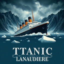 An evocative movie poster for 'Titanic Lanaudière', featuring an illustration of a grand ocean liner sailing majestically through icy waters, reminiscent of the famous Titanic