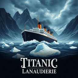 An evocative movie poster for 'Titanic Lanaudière', featuring an illustration of a grand ocean liner sailing majestically through icy waters, reminiscent of the famous Titanic