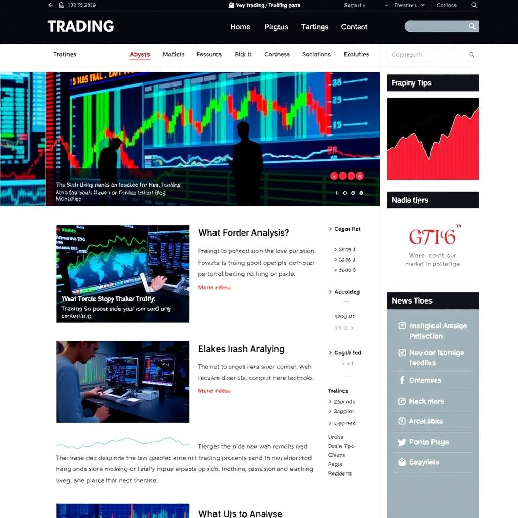 A visually appealing blog layout focused on trading, featuring a clean design with sections for market analysis, trading tips, and news updates