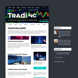 A visually appealing blog layout focused on trading, featuring a clean design with sections for market analysis, trading tips, and news updates