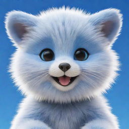 Generate an image of a cuddly, friendly creature named Emikuki with soft fur, bright eyes, and playful demeanour, under a clear blue sky.