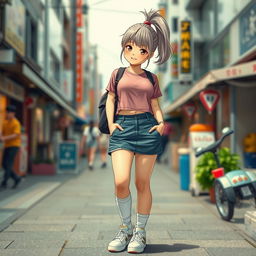 A vibrant depiction of a Japanese girl with a chubby, curvy body