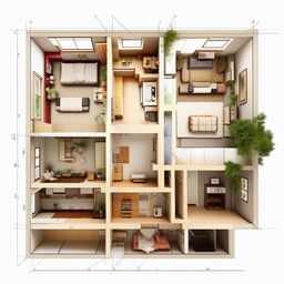 A detailed interior layout of a house measuring 15 by 56 square feet