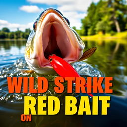 A high-resolution thumbnail depicting a close-up of a large bass fiercely attacking a bright red lure as it splashes in the water