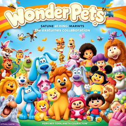 A captivating and vibrant promo poster showcasing an extraordinary collaboration featuring a wide array of beloved characters from 'Wonder Pets!', 'Blue's Clues', 'Eureeka's Castle', 'Pinky Dinky Doo', 'Go Diego Go', 'Jack's Big Music Show', '64 Zoo Lane', 'Little Bill', 'Little Bear', 'Roary the Racing Car', 'The Puppet Show', 'High School Musical', 'Oobi', 'Lazy Town', 'Fifi and the Flowertots', 'Mickey Mouse Clubhouse', and 'Dora the Explorer'