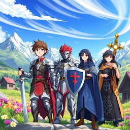 In a picturesque mountain village, three young heroes stand together