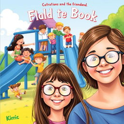 A charming book cover depicting a happy 10-year-old girl with long brown hair and glasses, smiling joyfully in the foreground