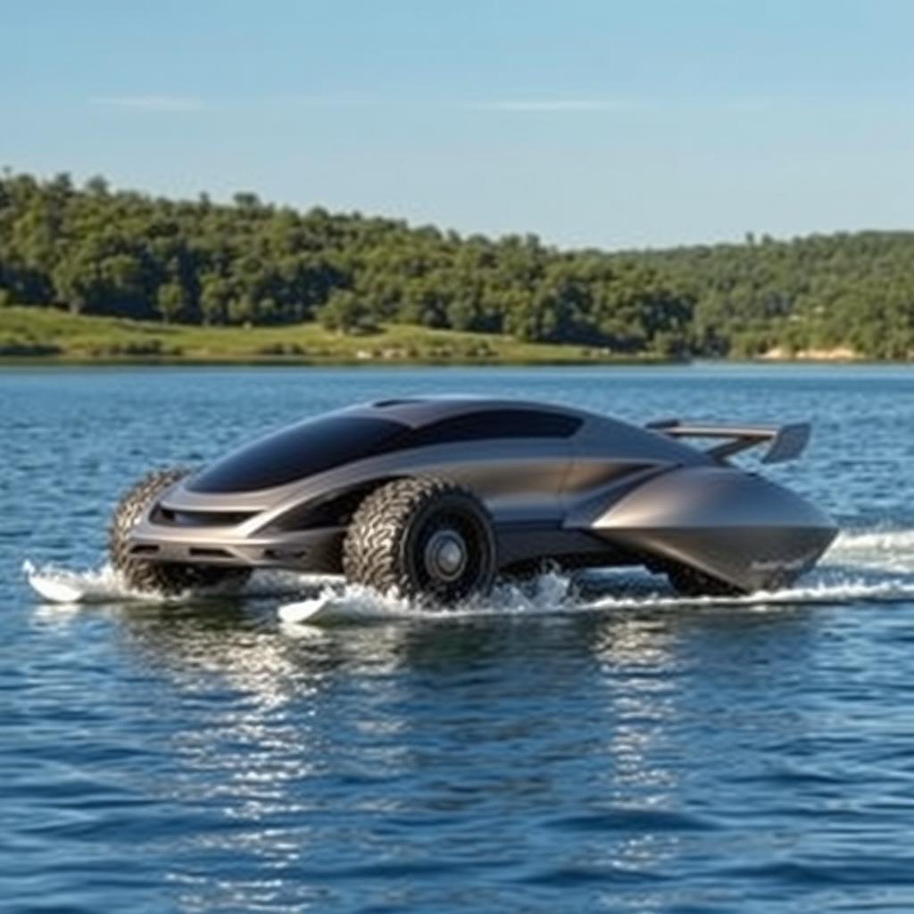 A futuristic amphibious vehicle designed for both land and water