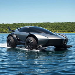 A futuristic amphibious vehicle designed for both land and water