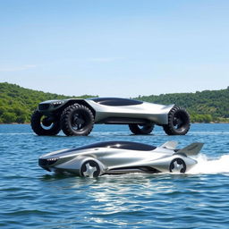 A futuristic amphibious vehicle designed for both land and water