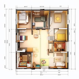 A detailed interior layout of a house measuring 15 by 56 square feet