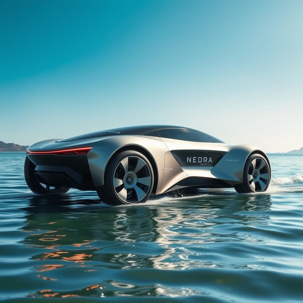 A futuristic vehicle designed for dual functionality, capable of transitioning seamlessly from land to water