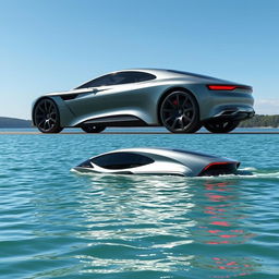 A futuristic vehicle designed for dual functionality, capable of transitioning seamlessly from land to water