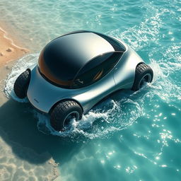 An amphibious car, showcasing a sleek and modern design that allows it to operate both on land and in water