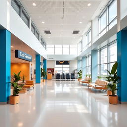 A modern commercial premises inside an airport, specifically focused on taxi services