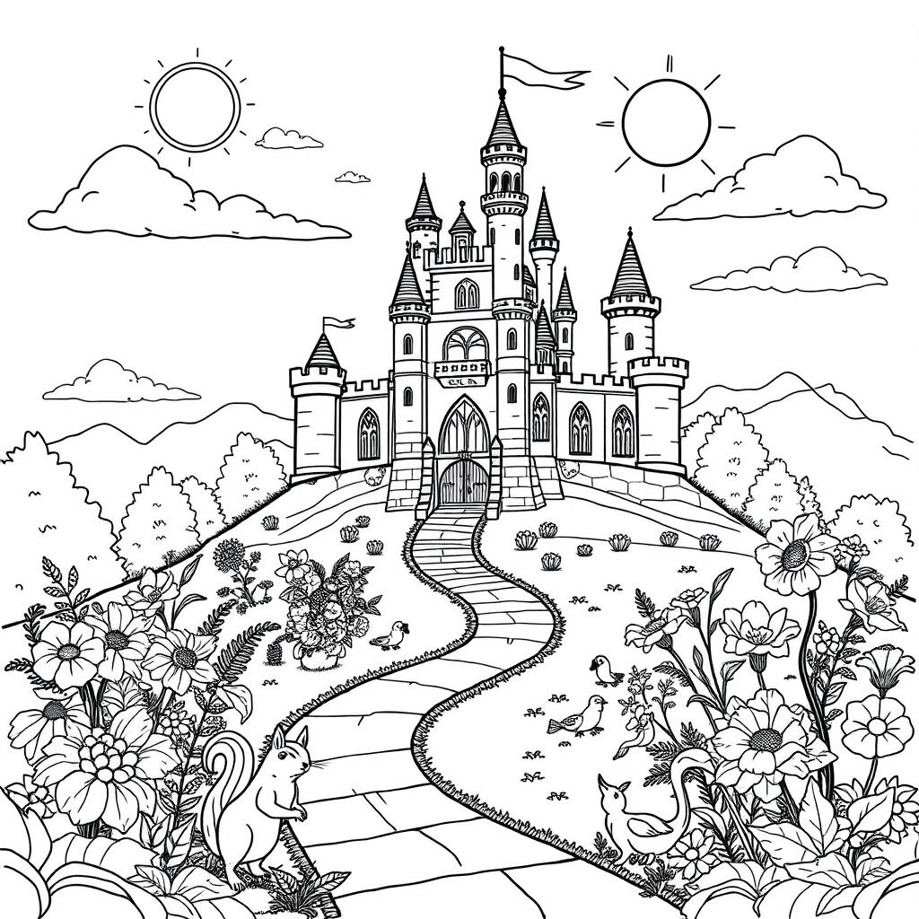 Color Your Imagination: Grand Castle Coloring Page