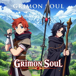 Anime cover titled "Grimon Soul" featuring three 16-year-old boys in a fantasy setting