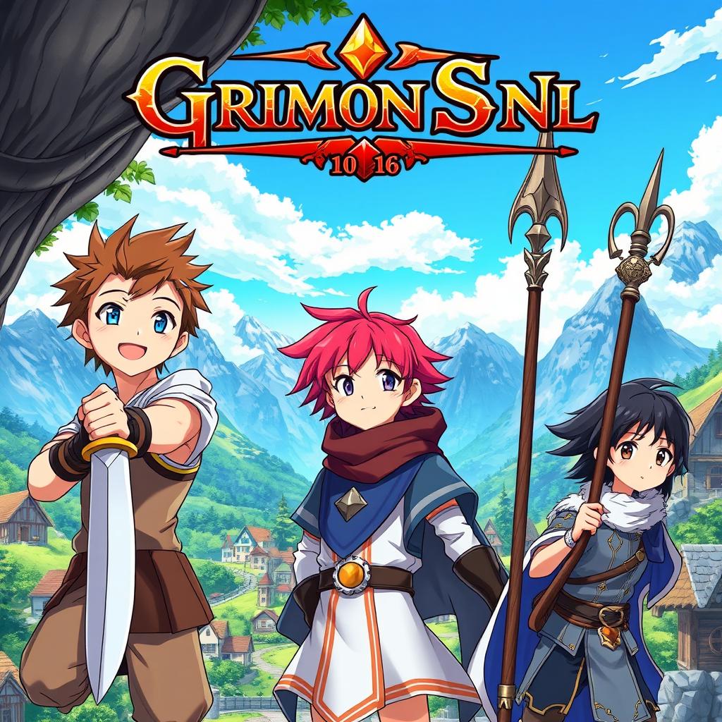 Anime-style cover illustration for "Grimon Soul", featuring three 16-year-old boys