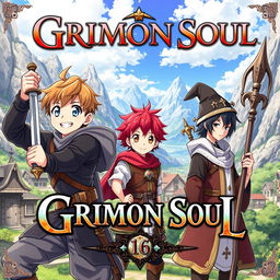 Anime-style cover illustration for "Grimon Soul", featuring three 16-year-old boys