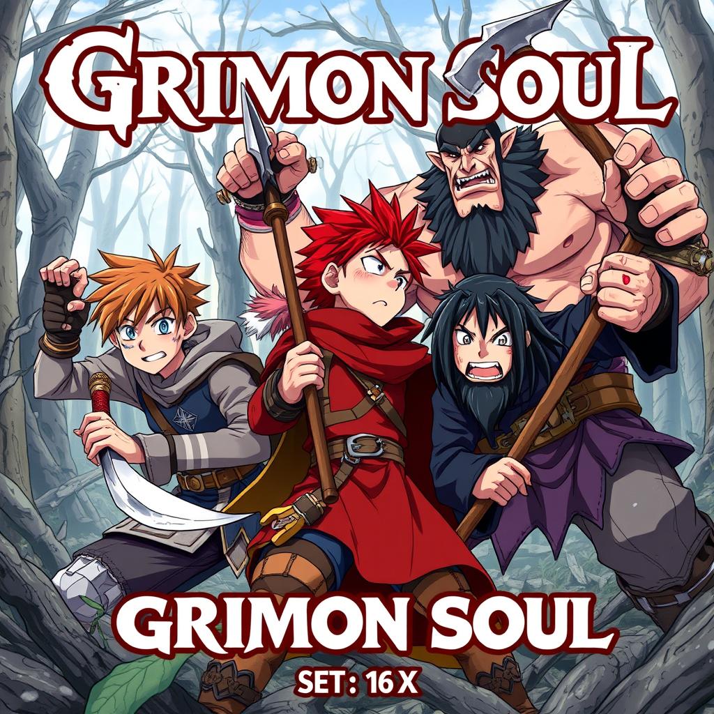 Anime cover featuring the title "Grimon Soul" set in a fantasy world