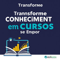 Create an eye-catching graphic titled 'Transforme Conhecimento em Cursos sem se Expor' in a clear, bold font