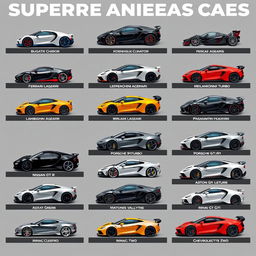 A visually striking list showcasing various supercars and hypercars, each represented by a high-quality image