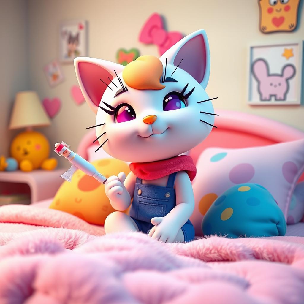 A vibrant and playful 3D rendition of a cat character reminiscent of Hello Kitty