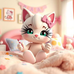 A vibrant and playful 3D rendition of a cat character reminiscent of Hello Kitty