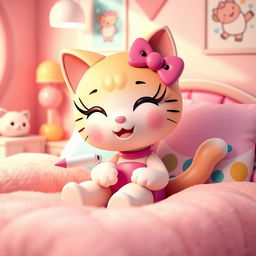 A vibrant and playful 3D rendition of a cat character reminiscent of Hello Kitty